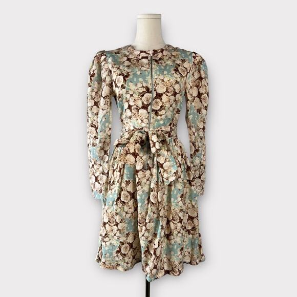 Ivy City Co Oakley Floral Long Sleeve Belted Linen Dress size XS NEW - Picture 4 of 10